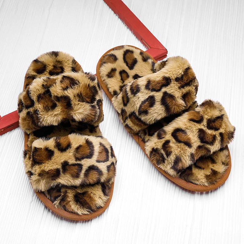 Mens Women Leopard Plush Winter Luxury Designer Fur Slippers For Home Men Warm Indoor Beadroom Slides Flip Flops Casual Shoes