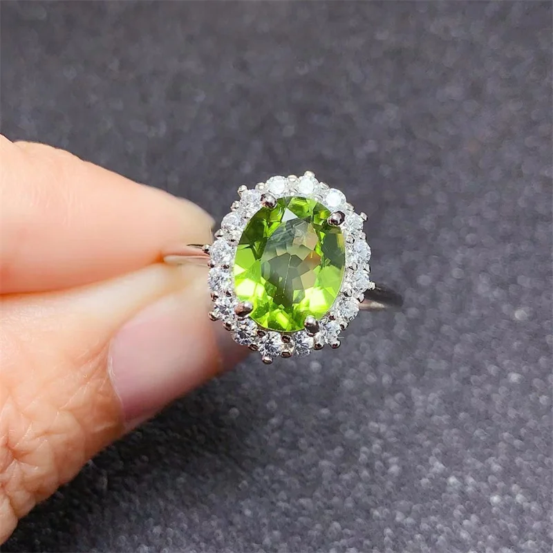 Real 925 Sterling Silver Peridot Wedding Ring Pendant Necklace for Women Jewelry Set Ring with Certificate