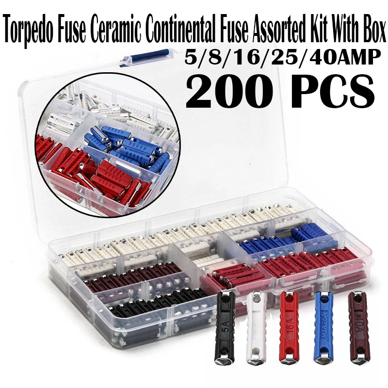 5/8/16/25/40AMP Fuse Kit With Box 200PCS Fuses Ceramic Continental Fuses Assorted Car Blade Bakelite Automotive