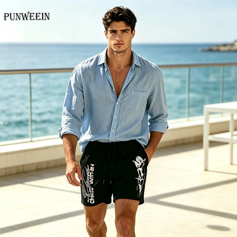 Y2K Dark Gothic Style Angel Print Sports Shorts Streetwear Drawstring Loose Casual Shorts Harajuku Hip Hop Casual Sports Shorts