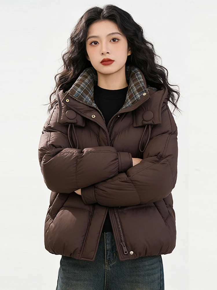 Korean Sle Fce Lined Thiened ort down Jaet Women's Winter New Faionable Long Sve Cotton Coat Commute Wear