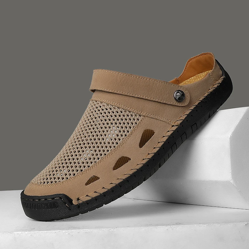 Sommerliche Herren-Freizeitschuhe aus Mesh, atmungsaktive Halbschuhe, modische Wandersneaker, handgefertigte Herrensandalen, leichte, rutschfeste Clogs