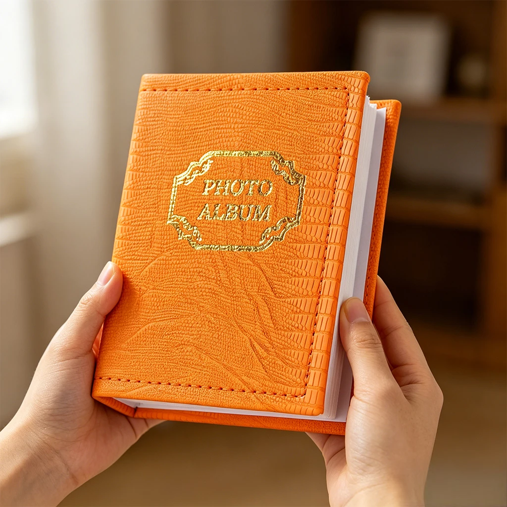 Crocodile Embossed PU Leather Photo Album Holds 100pcs 6 Inch Photos, Vintage Golden,for Couple Travel,Family&Birthday Gift