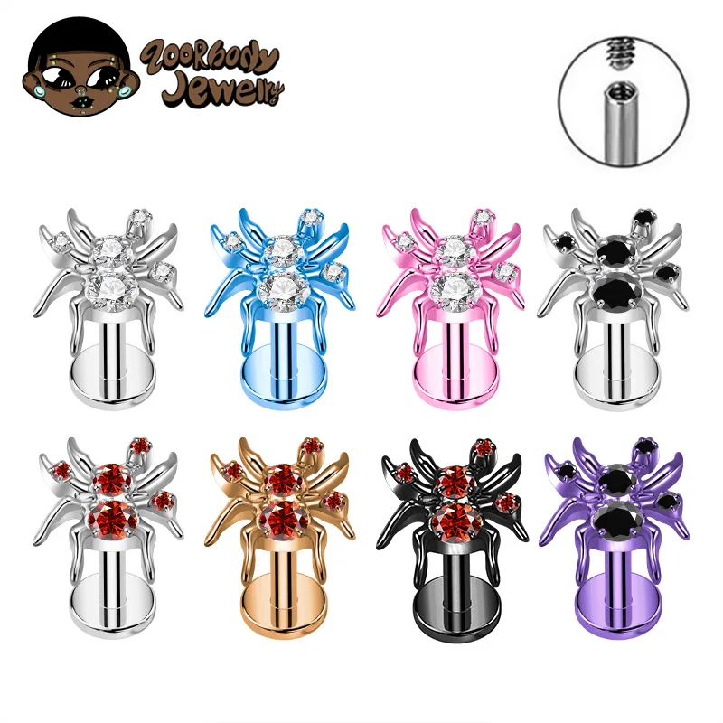 G23 Titan Spinne Ohrstecker Piercing Innengewinde Flache Ohrläppchen Knorpel Tragus Piercing Gothic Body Piercing Schmuck
