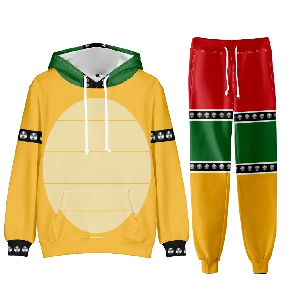 Sudadera con capucha de Super Brothers Bowser para hombre y mujer, pantalones con estampado 3D, ropa de calle Harajuku, chaqueta de moda, disfraces de Cosplay