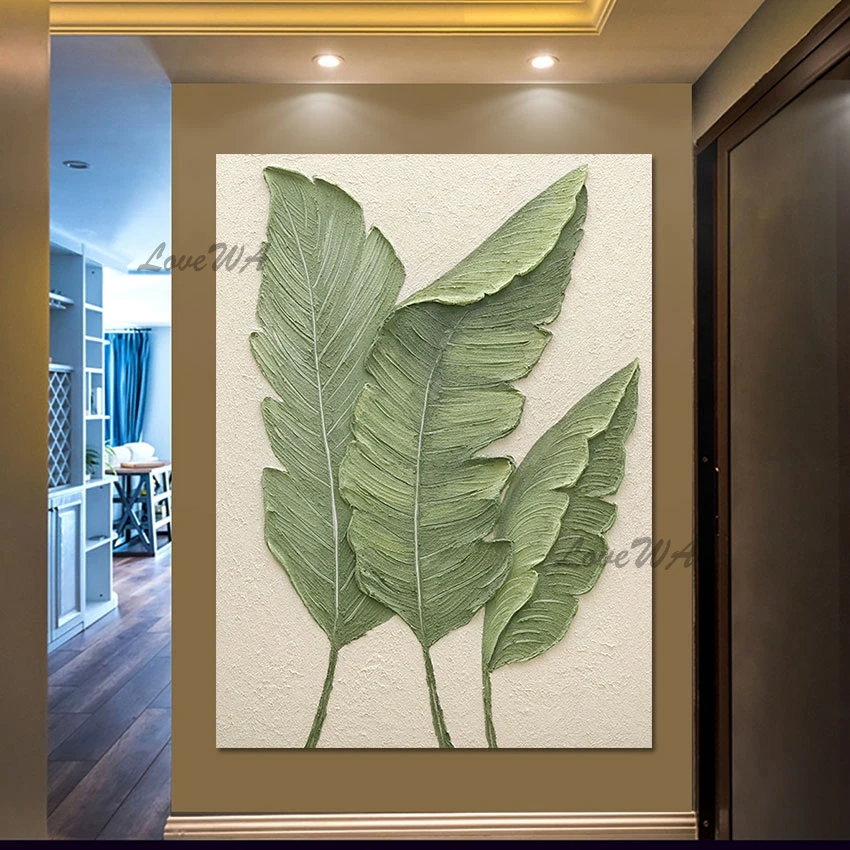 

Abstract Art Painting Leaf Natural Pictures Heavy Thick Acrylic Texture Unframed Canvas Artwork Beautiful Scenery Wall Painting