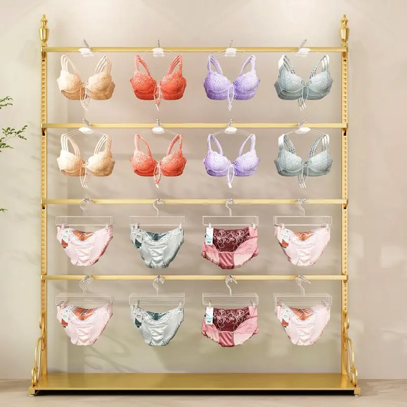 Kustom, penjualan TERBAIK rak tampilan pakaian dalam Kustom rak Lingerie pasang dinding emas tampilan Bra