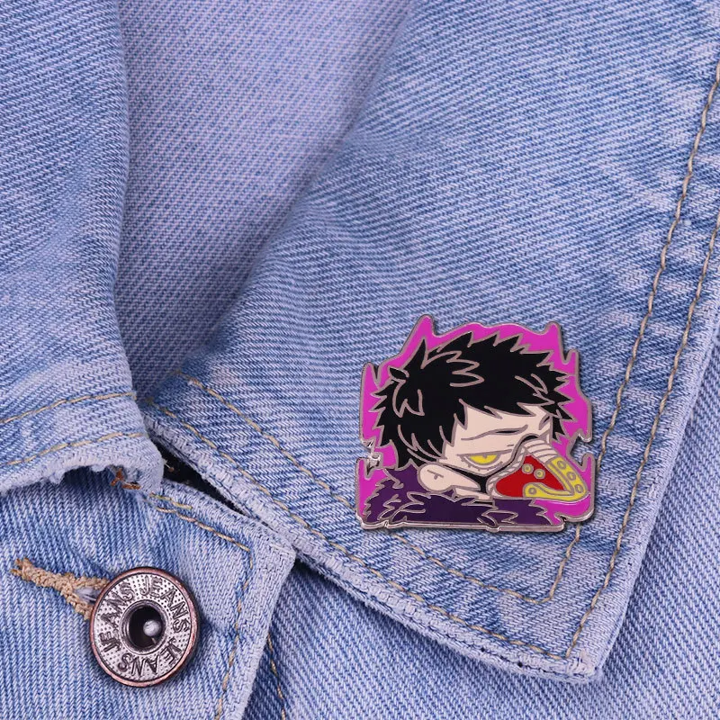 Unique Over Haul Hard Enamel Pin Cute Cartoon Crow Mouth Cool Boy Brooch Badge Jewelry Anime My Hero Academias Fans Gifts