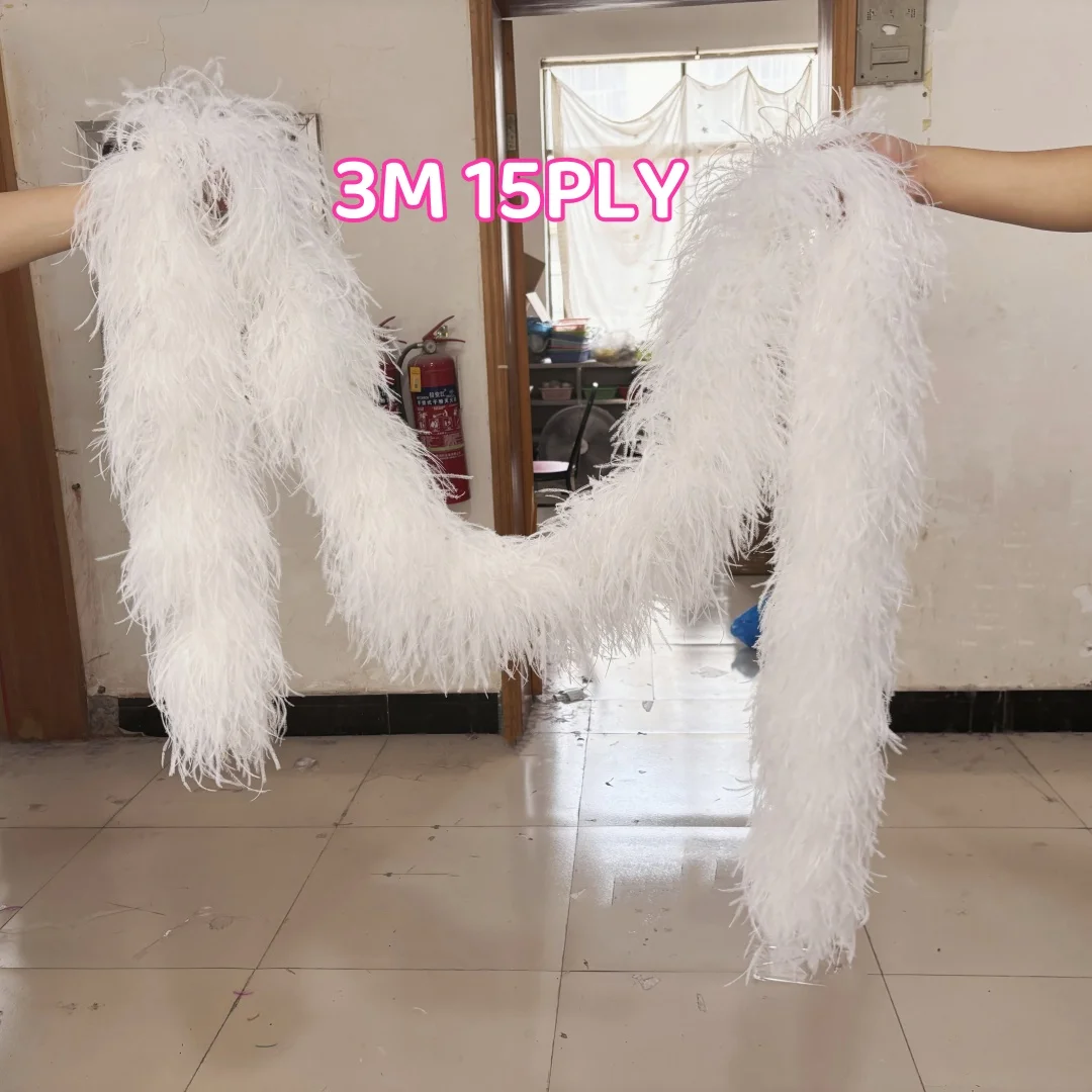 3Meters Ostrich Feather Boa 6 8 10 15 20Ply Fluffy White Feathers Shawl Trims Diy Wedding Party Clothing Sewing Decoration Boas