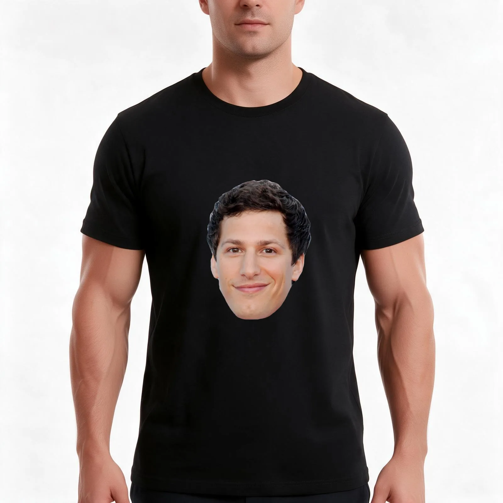 Andy Samberg Face T-Shirt, Summer Casual Cotton Tee, Oversized Streetwear Tops, Vintage Graphic Print, Loose Fit Short Sleeve