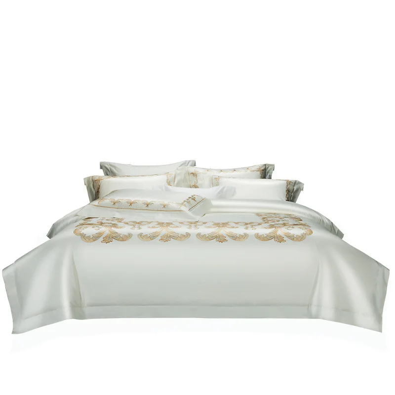 120 long-staple cotton four-piece bedding, solid color luxury embroidered quilt cover bedding kit, burgundy