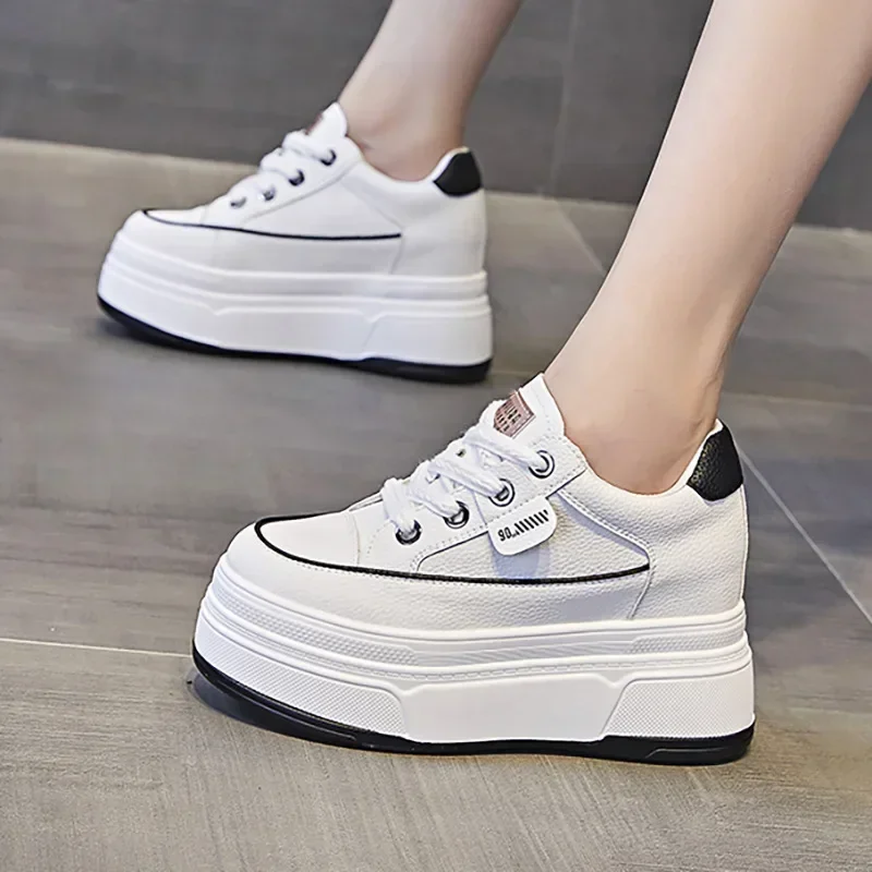 New 9cm Platform Sneakers Genuine Leather Women Summer Outdoor Casual Fashion Hollow Shoes Hidden Heel Wedge Sandals Sandalia