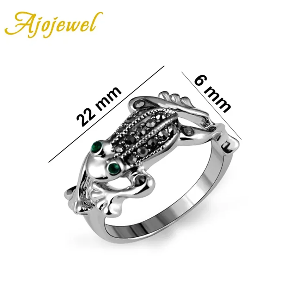 Ajojewel Black Rhinestones Jumping Frog Ring Animal  Jewelry Natural Style Fashion Gifts