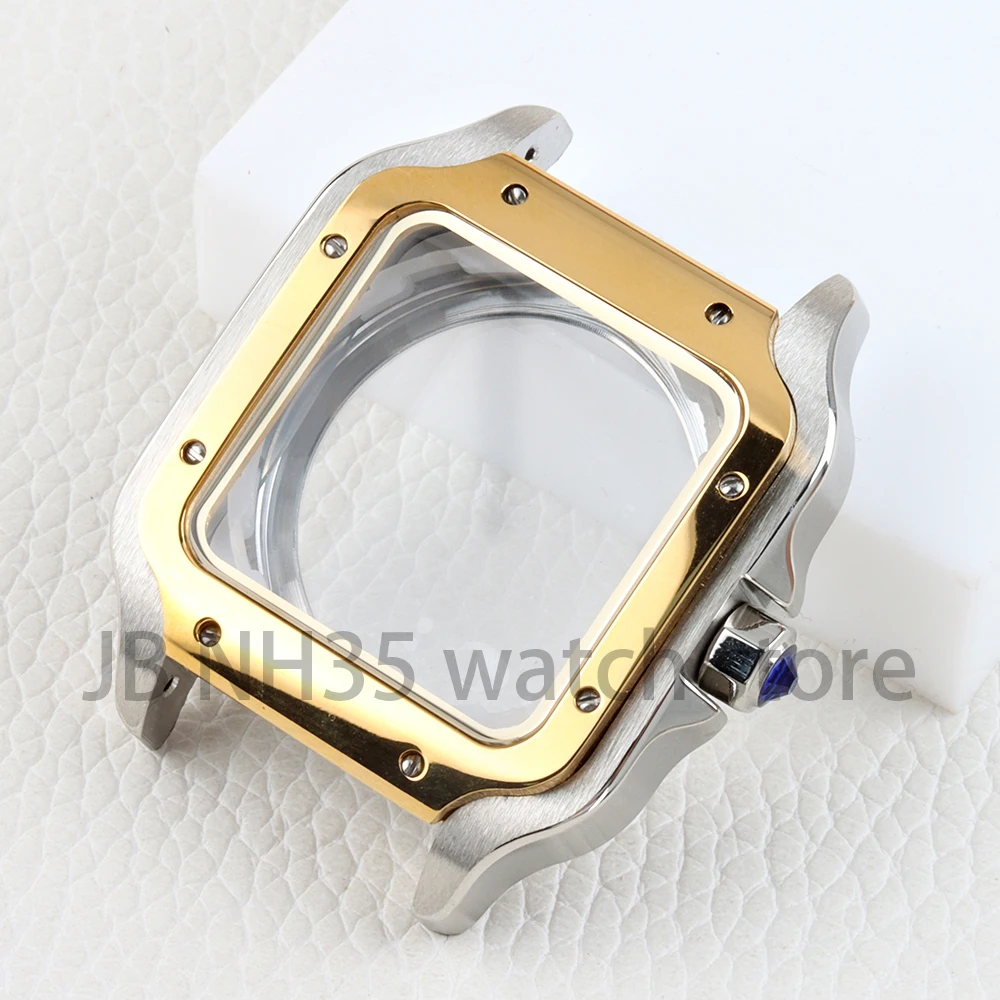 Ouro 38mm nh35 caixa de relógio 21mm largura pulseira sólida 316l aço inoxidável para santos nh35 nh36 nh38 movimento 27mm dial
