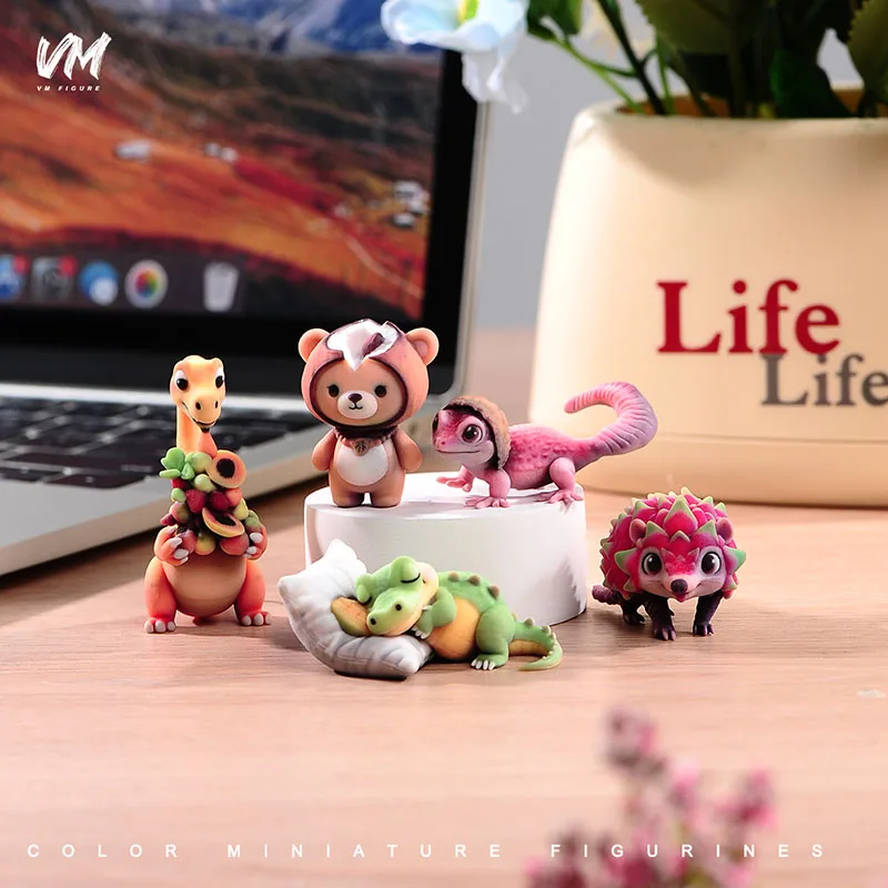 Mini fruta animal bonito crocodilo dinossauro ouriço urso figura modelo desktop carro ornamentos computador crianças presente