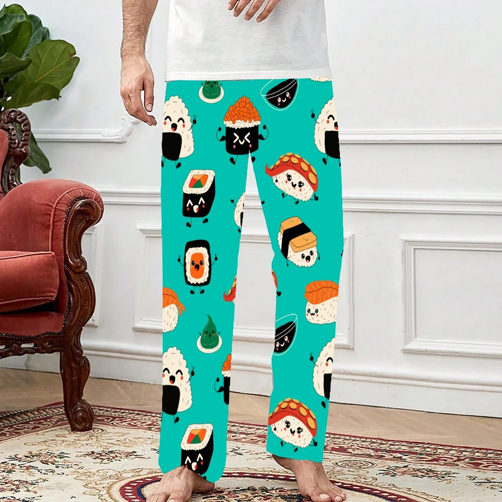 Pantalones de pijama con patrón de Sushi para hombre y mujer, ropa de dormir supersuave, con bolsillos y cordón, Unisex