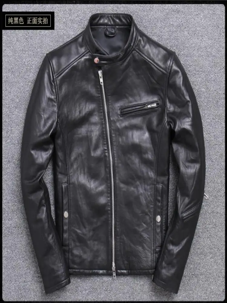 

YR!Free shipping.Wholesales.Brand new motor biker style sheepskin jacket man.fashion genuine leather coat.slim