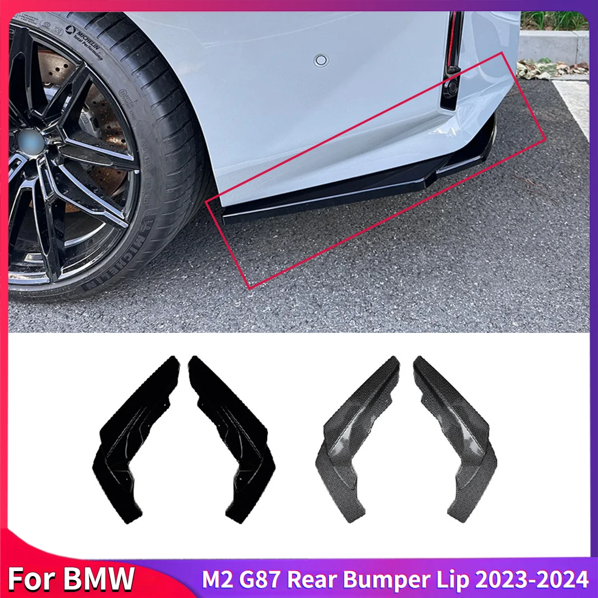 

For BMW M2 G87 2023-2024 2Pcs Rear Bumper Lip Wrap Angle Diffuser Splitter Canard Rear Bumper Side Corner Splitter Spats Parts