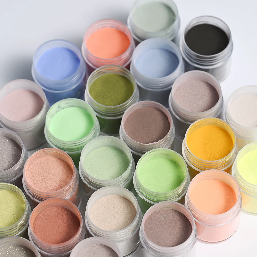 24 Stück dopaminfarbenes Acrylpulver, 5 g/Glas, braun/gelb/grün, Kristallpolymer für französische Nagelkunst, 3D-Spitzen, Verlängerung, Schnitzstaub