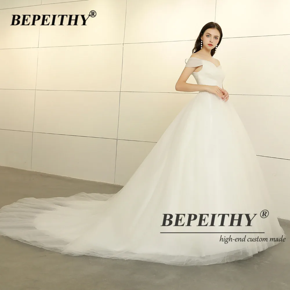 BEPEITHY-vestido De Novia blanco con hombros descubiertos, plisado, Vintage, línea A