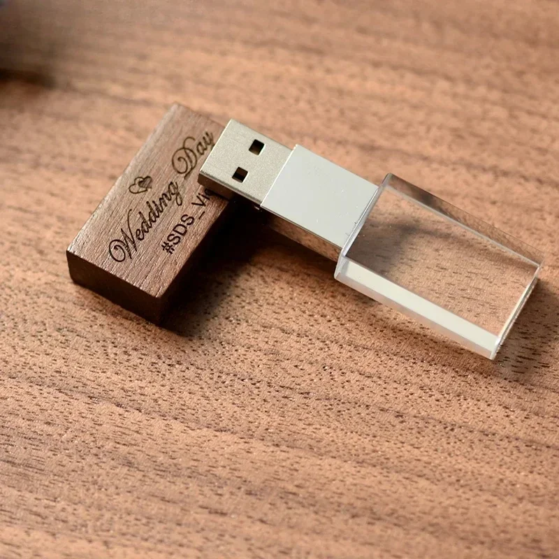 SHANDIAN ücretsiz özel Logo ahşap kristal USB 3.0 Flash sürücü 128GB yüksek hızlı kalem sürücü ahşap kutu 64GB iş hediye U Disk 32GB