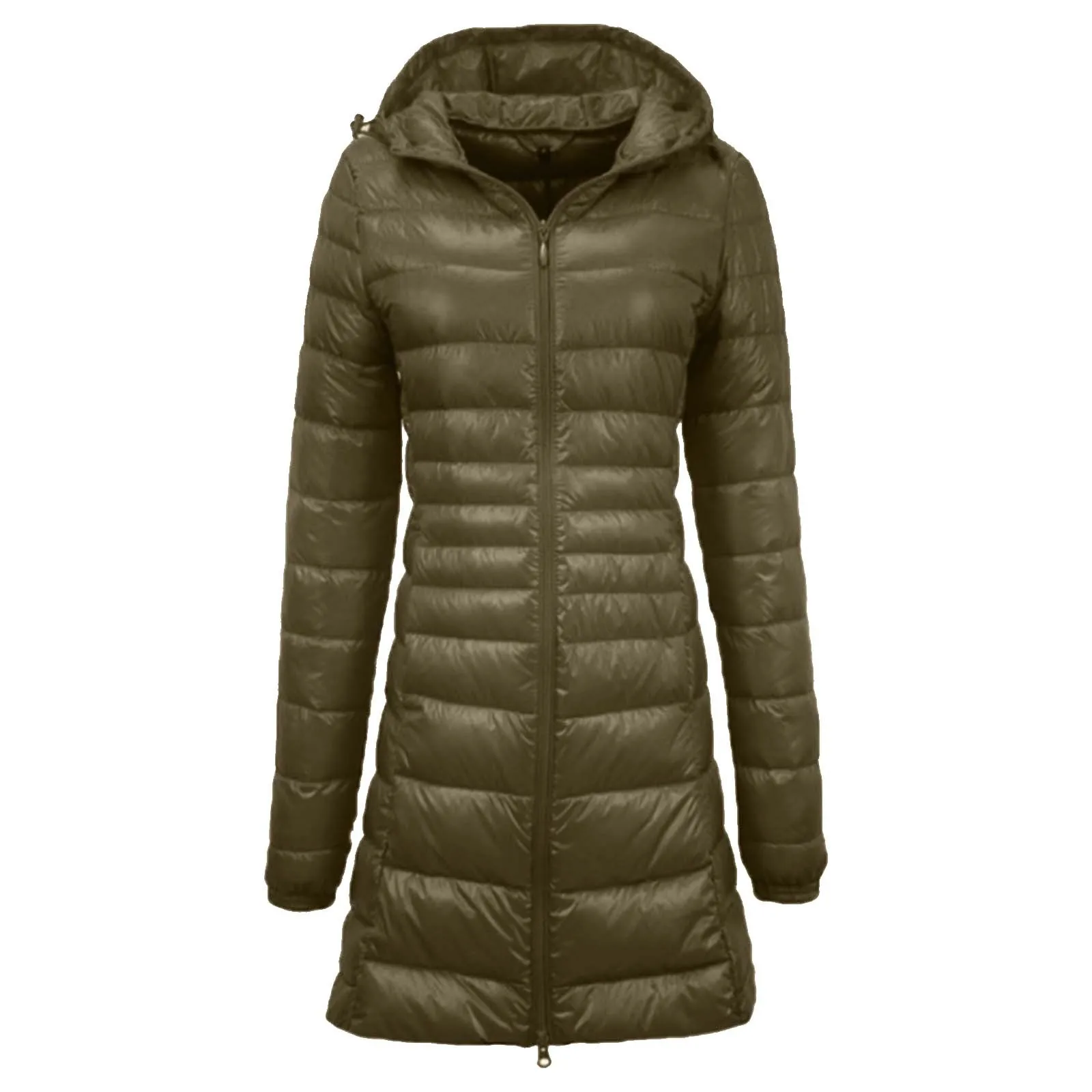 Large Size Women's Solid Color Long Hooded Down Jacket Fashion Solid Color Slim Fit Warm Puffer Coat Winter Female Outercoat