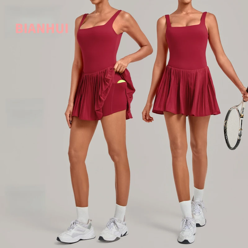 Autumn Nude Feel Fake Two-Piece Tennis Skirt With Anti-Exposure Lining Fitness Pocket Pleated Skirt Sports Dress Workout Clothes