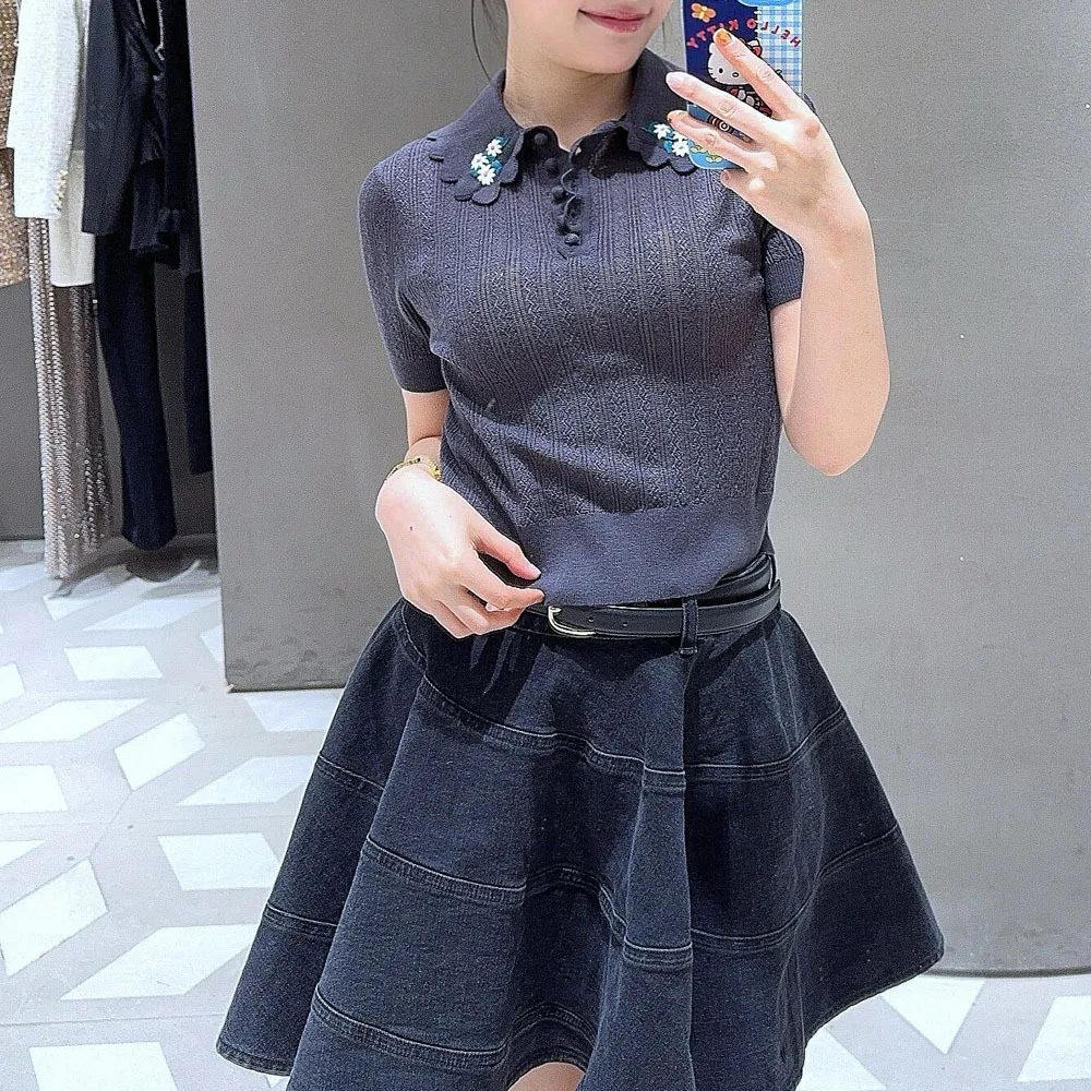 

MaSandeSP Slimming Embroidered Floral Knitwear Vintage Turn-down Collar Autumn New Sle Women's Soft Wool Blend Pullover