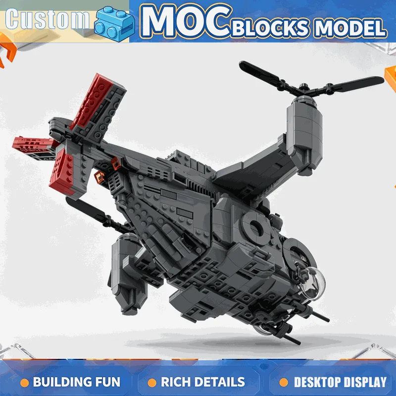 977PCS Futuristic Tilt Rotor Aircraft Building Blocks Dual Propeller Flying Vehicle Model DIY Assembly Toy Creative Display Gift