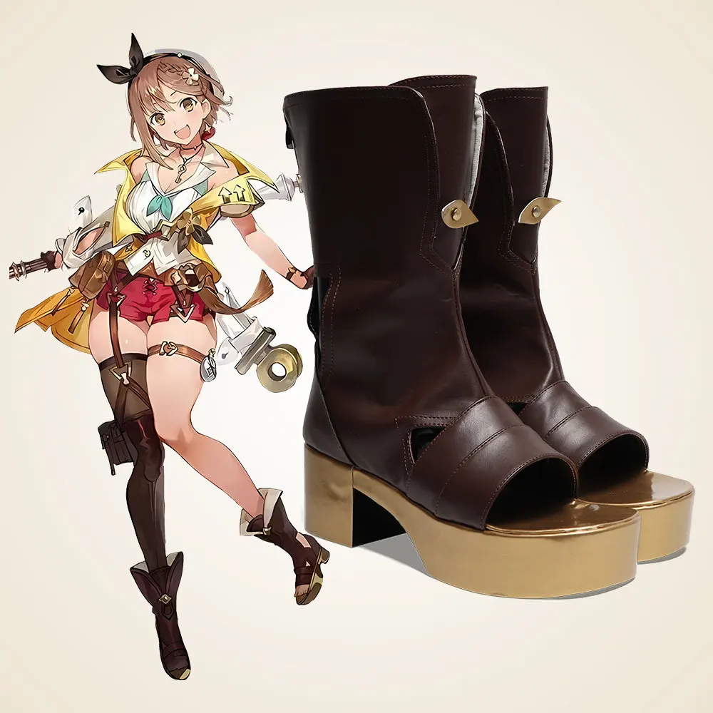 Anime Atelier Ryza: Ever Darkness & the Secret Hideout Reisalin Stout Cosplay Shoes Brown Short PU Leather Boots For Halloween