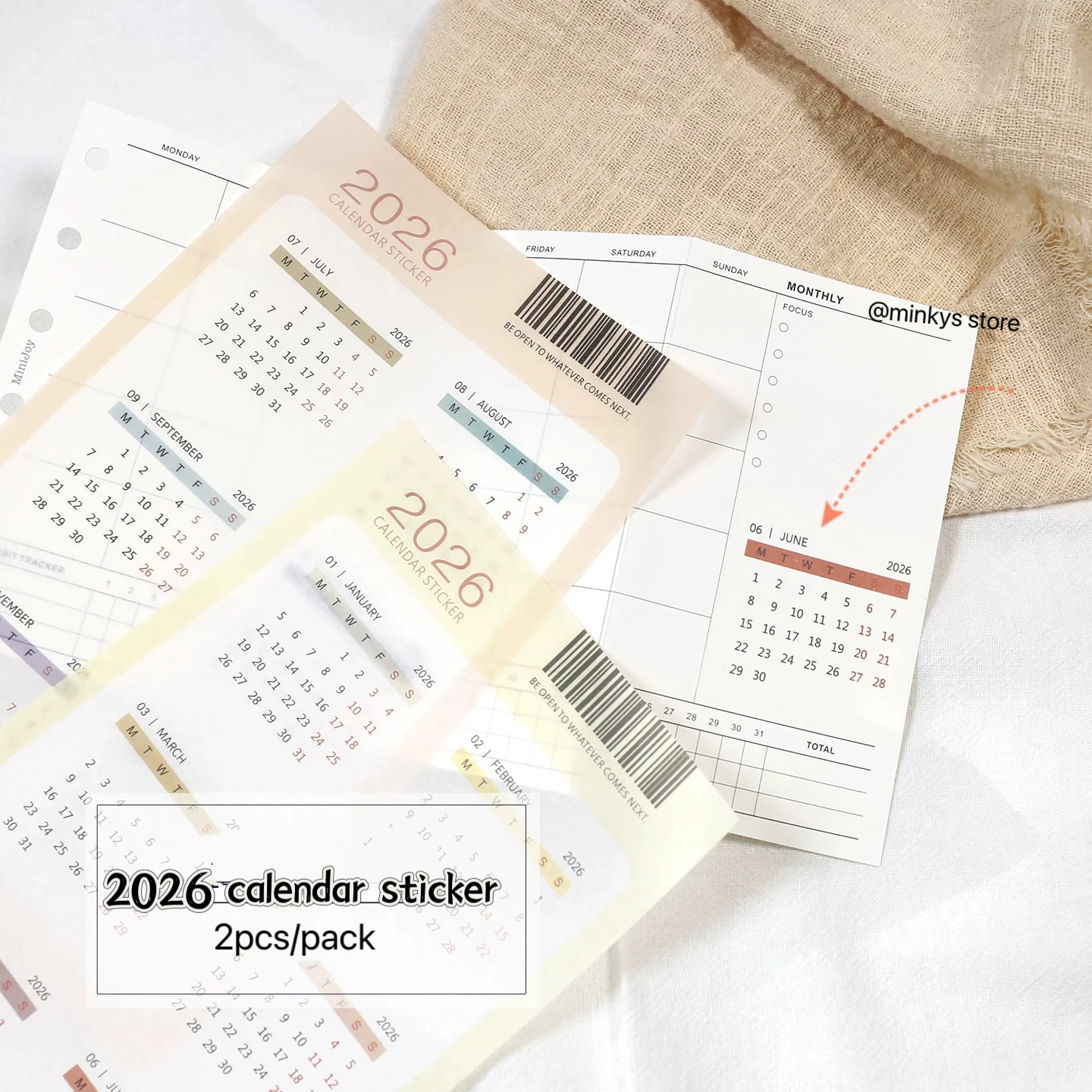 MINKYS 2026 12 Month 2pcs/Pack Calendar Sticker Set Decorative Calendar Mark Lable Back To School Stationery Supplies