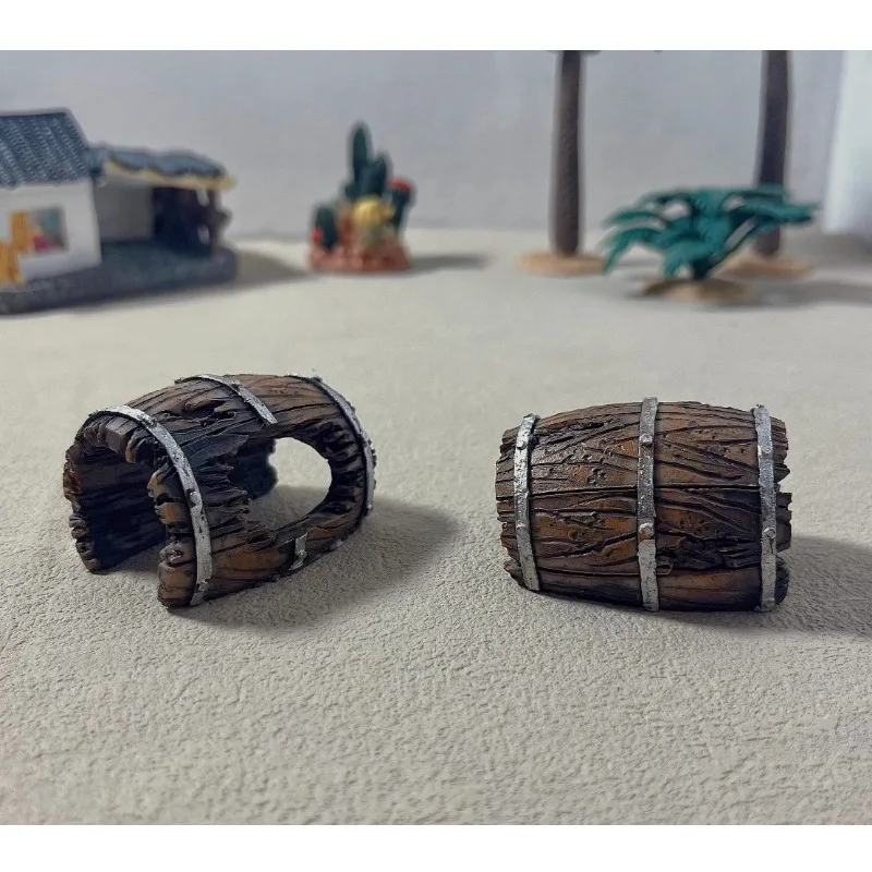 Emulation Miniature Dilapidated Wooden Barrel Fish and Shrimp Shelter Micro Landscape Sand Table Props Decoration Ornaments