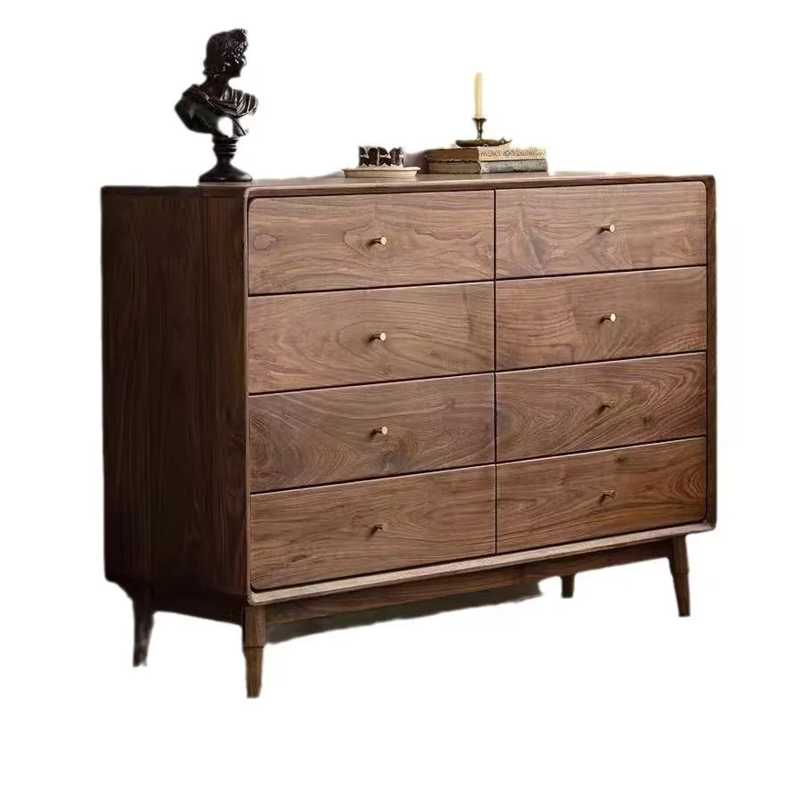 خزانة ذات ثمانية دلو من خشب الجوز الأسود في أمريكا الشمالية قابلة للتخصيص، خزانة جانبية لغرفة المعيشة وغرفة النوم البسيطة