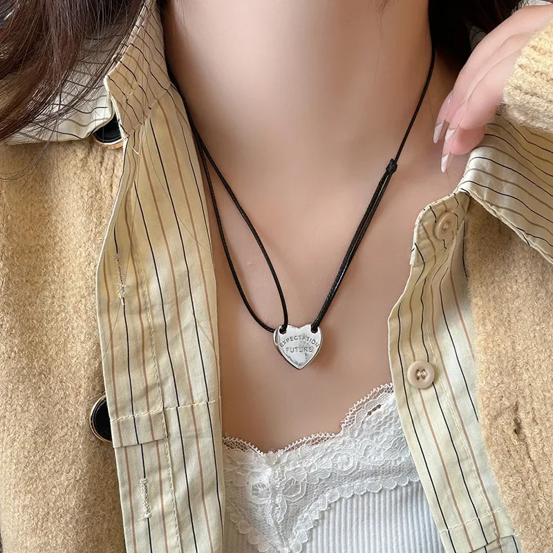 925 Sterling Silver Black String Heart Letter Pendant Necklaces For Women 2025 Luxury Quality Jewelry Gift Female
