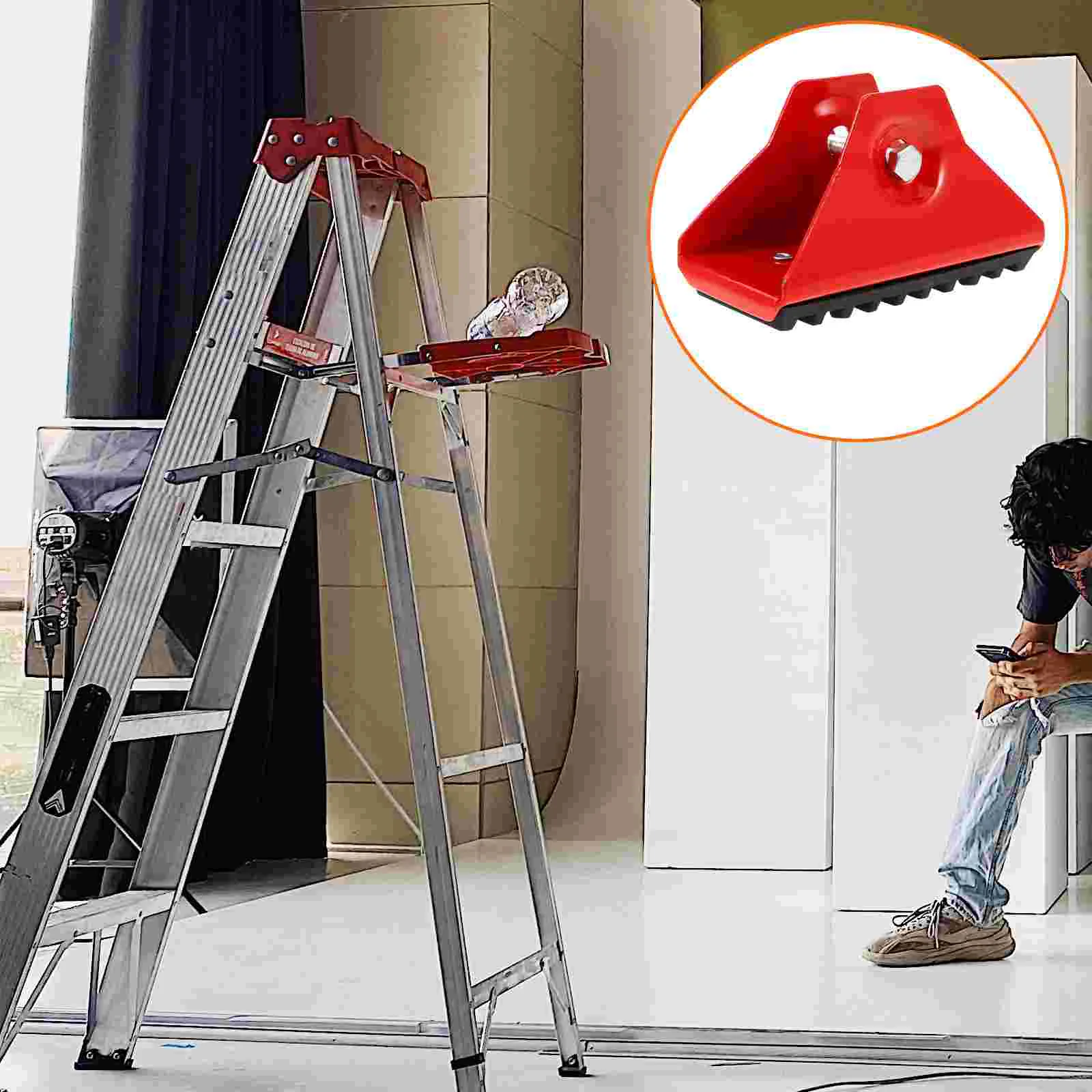 2 Pcs Part Movable Foot Cover Ladder Home Accessories Rubber Feet Elevator Stabilizer Red Pads Supplies Replacement