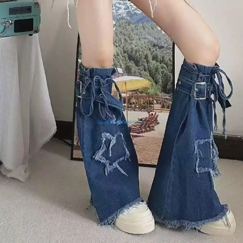 

N7YF Denims Leg Warmers Cool Flared Leg Warmers Punk Long Leg Socks Fashion Leg Covers Sweet Leg Sleeve Streetwear Gifts
