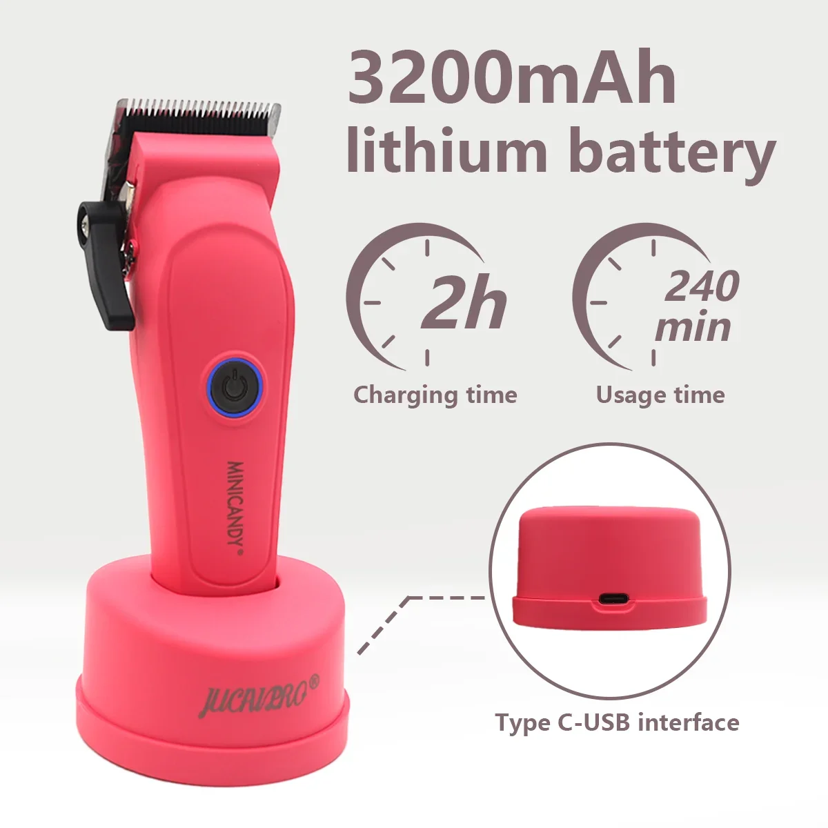 JUCAI Mini Candy JC-06 Pemotong Rambut Profesional Pisau Pudar 7200RPM Motor Tanpa Sikat dengan Pengisi Daya Dasar 3200MhA Mesin Potong Rambut