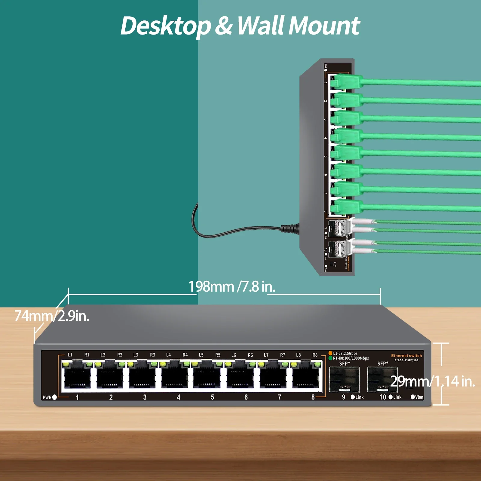 PESENSKA 2.5Gb Umanaged Switch with 8-port 2.5Gb Ethernet 2-port 10G SFP+ Support VLAN