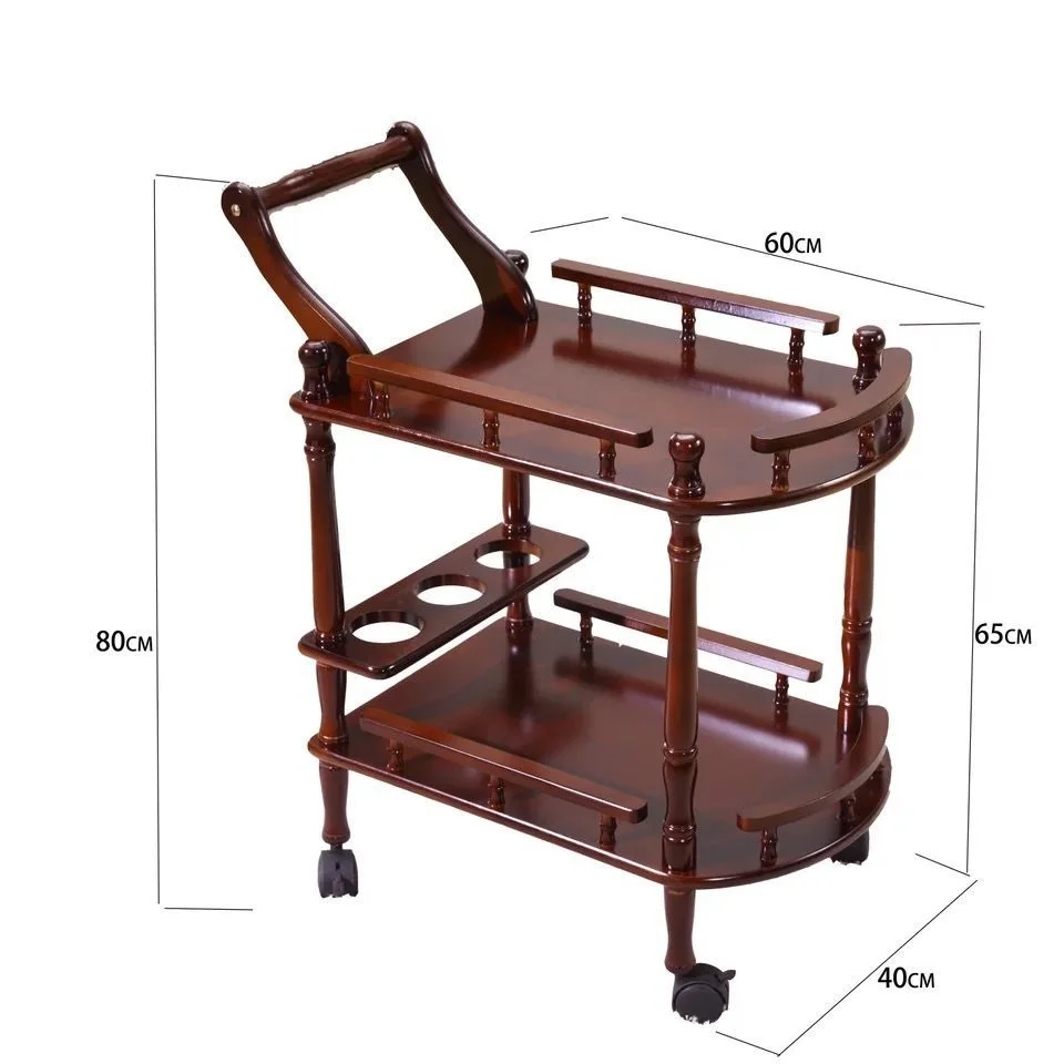 Hotel Restaurant Supplies Solid Wood Trolley Delivery Cart Living Room Modern Design Eco-friendly 4 Wheels Double Tier Drink