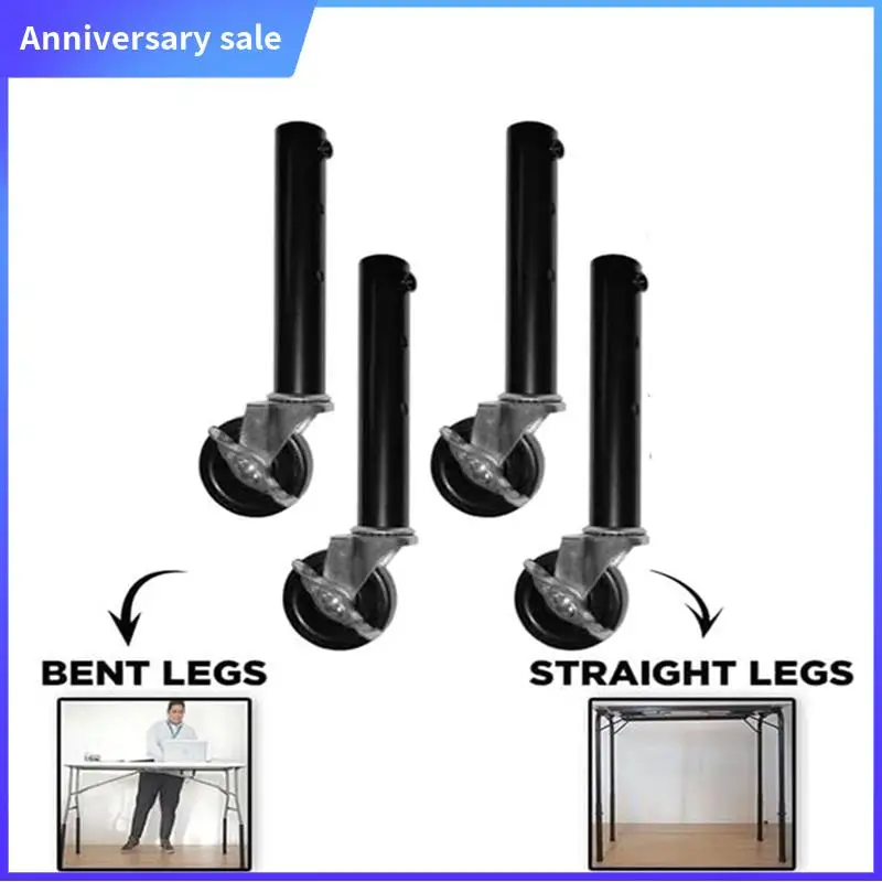 

A75P-Table Leg Extension For Folding Table Castors - Pack Of 4 Risers With Wheels For Straight And Curved Legs Easy Install 51Cm