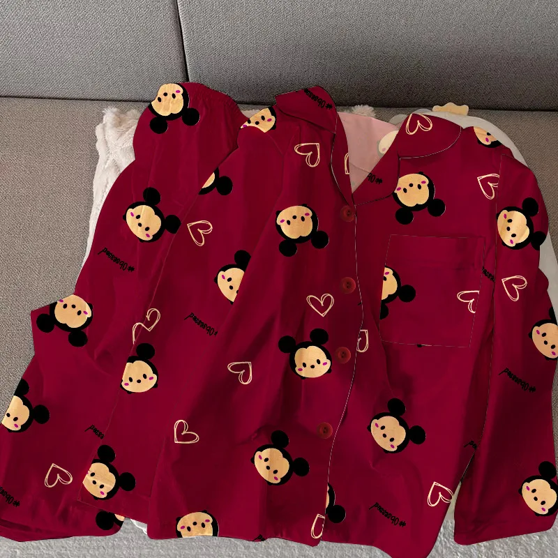 

Cartoon Mickey Girl Autumn New Collection Joyful Red Long Sleeve Set Home Clothes Pijama Women Pajama Sets Pajamas Women's Sleep
