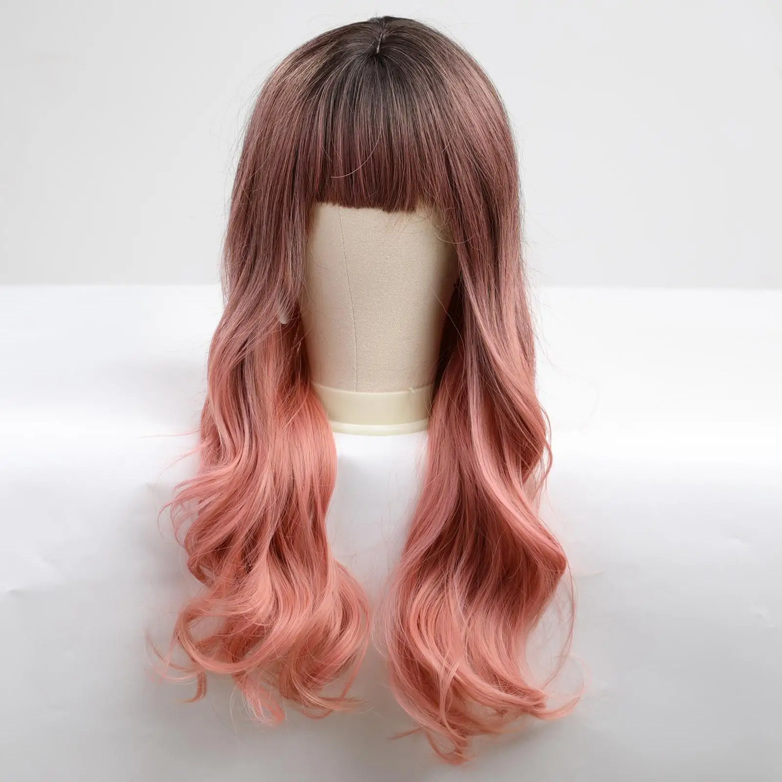 Peluca de pelo largo rosa para mujer, resistente al calor, cómodo, elegante, rizado, transpirable, sintético, para mascarada de Halloween