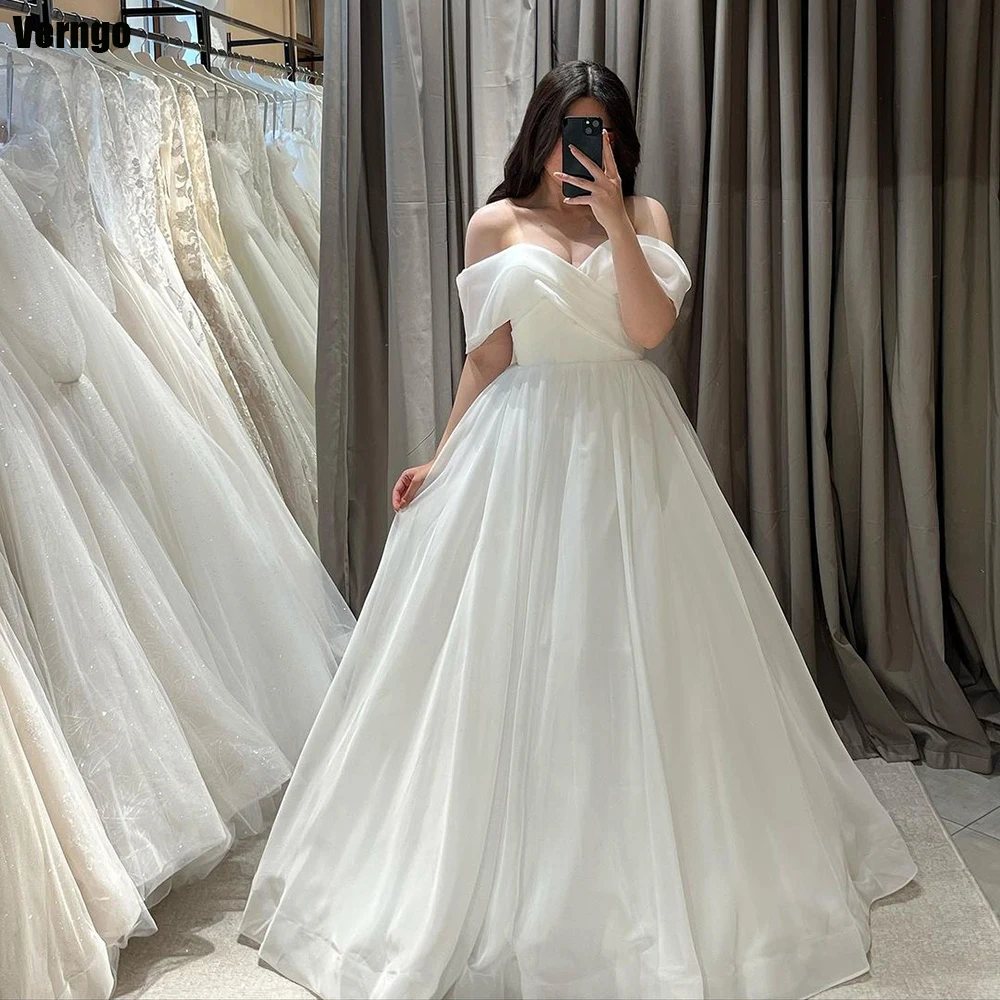 Verngo Simple A-line Girl Wedding Dress Strapless Off Shoulder Bride Dress Floor Length Civil Bridal Gown Robe De Mariee 2024