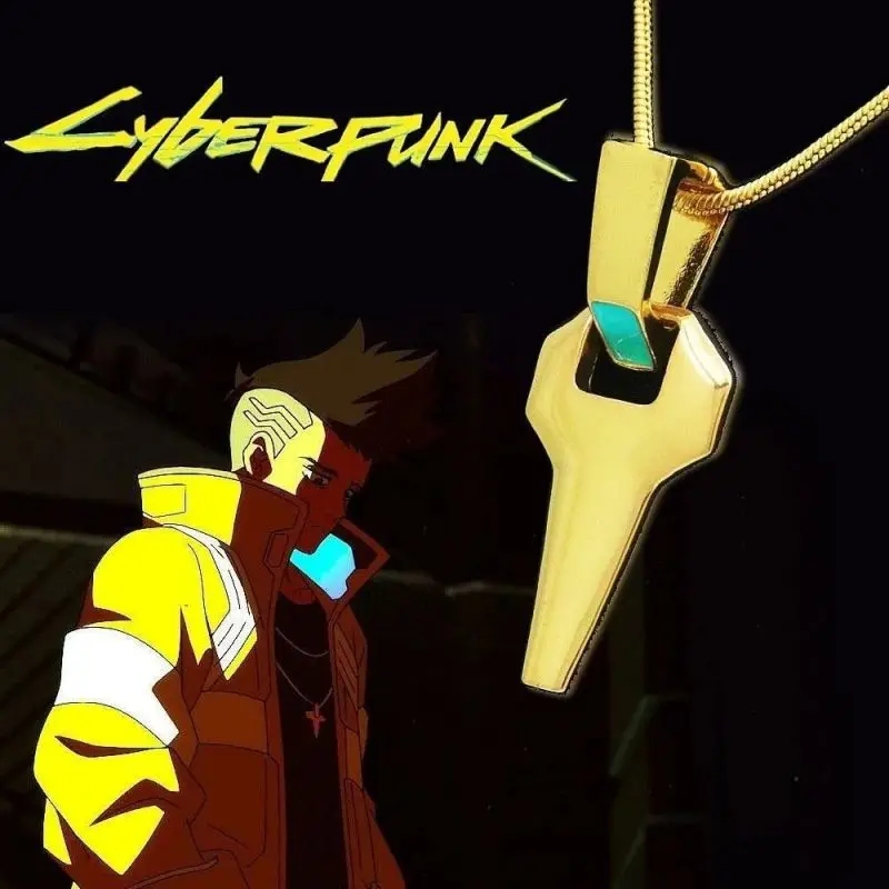 Collar de Cosplay de Anime Cyberpunk Edgerunners David Martinez, cadena dorada de doble capa, colgante de Cruz, joyería para hombres y mujeres