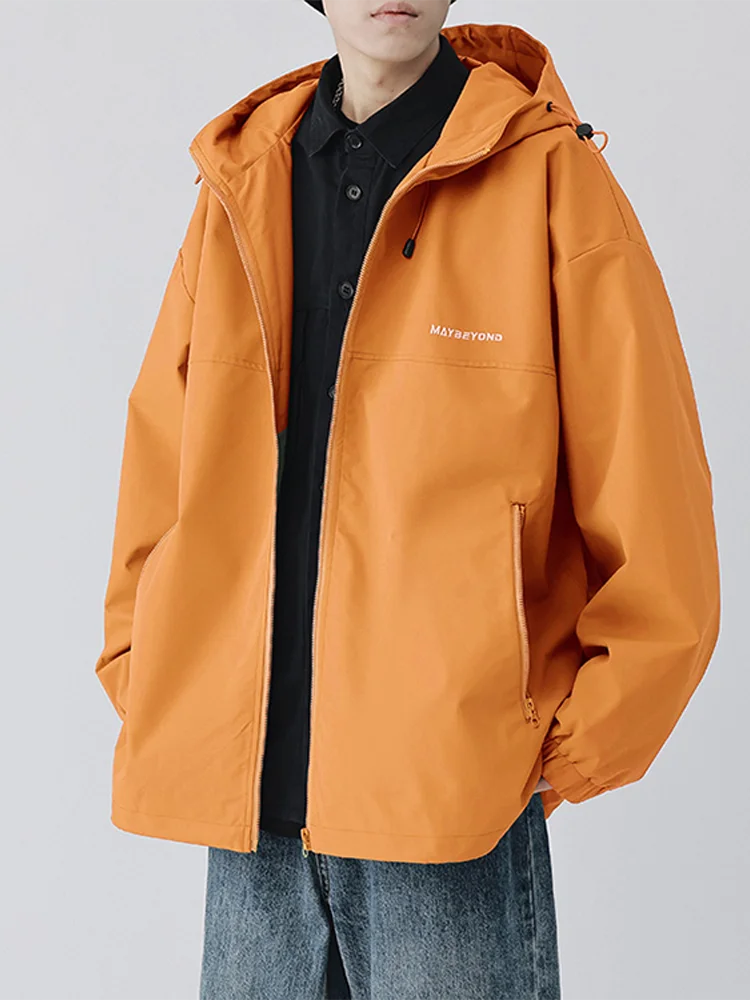 

Мужская куртка свободного покроя с капюшоном, уличная модная городская ветрозащитная полиэстеровая нейлоновая куртка с длинным светом на молнии