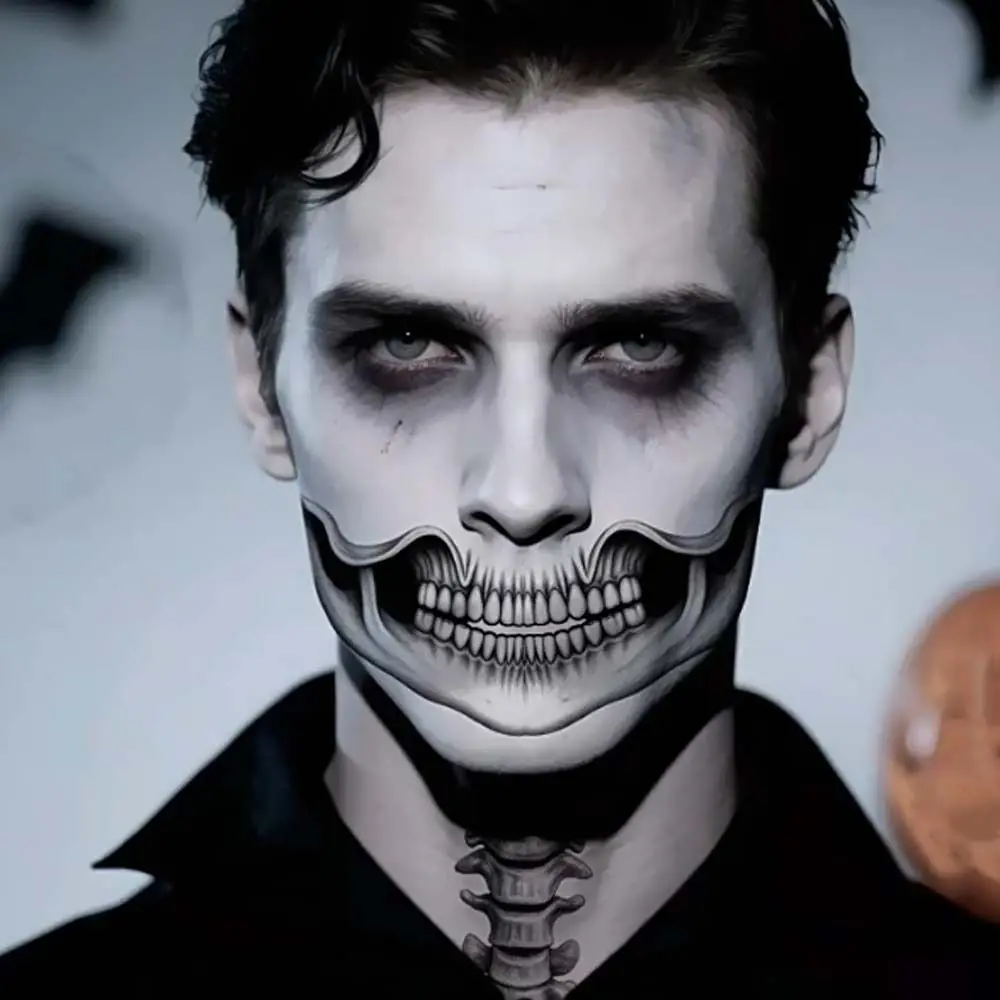 2pcs Disposable ปาก Clown Tattoo กันน้ําแบบพกพาฮาโลวีน Face Tattoo น่ากลัว Long-acting Skull ชั่วคราวสติกเกอร์บอล