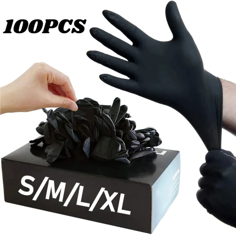 10/20/50/PCS Black Nitrile Disposable Gloves for Work Latex Free Home Cleaning Glove Textured Mechanic Tattoo Hair Dye Beauty