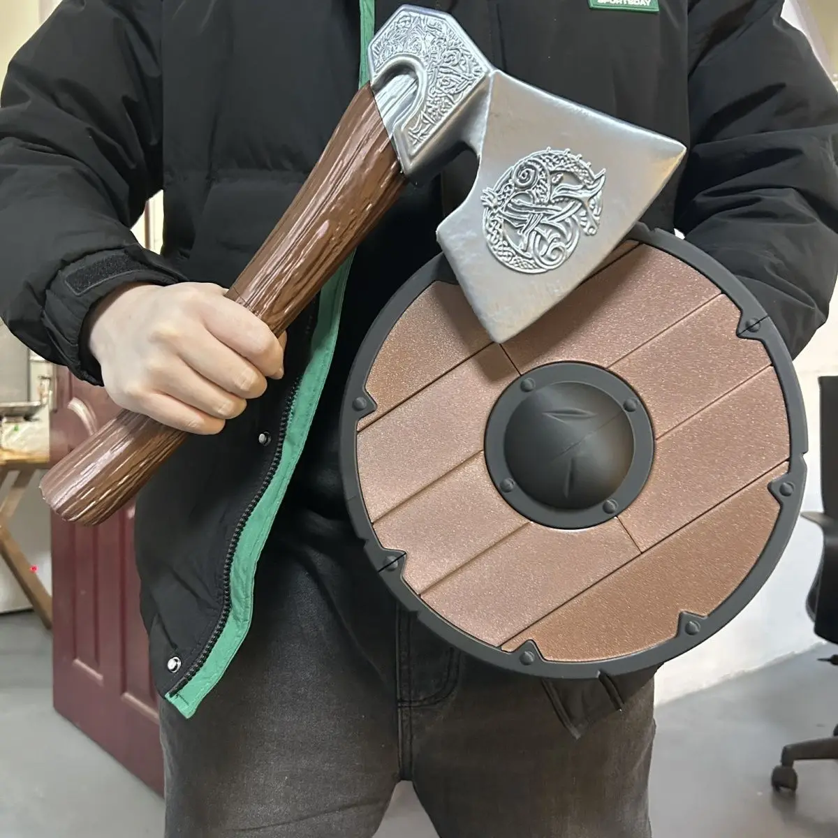 3D Printed Nordic Viking Style Handheld Shield Cosplay Prop, 1:1 Wearable Assembly Model, Plastic, Comic Con