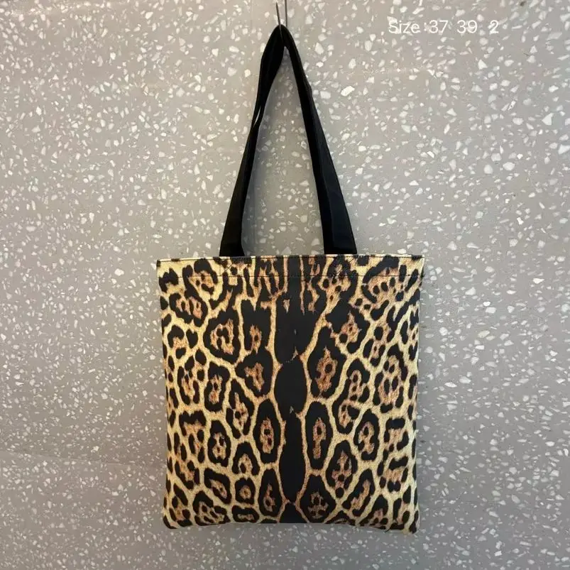 Summer Fashion Retro Leopard Print Tote Daily Beach Shoulder Bag Lightweight Women Travel Shopping Bag