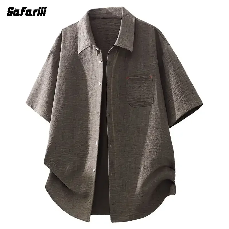 

Men's Casual Linen Look Short Sleeve Shirt Loose Button Up Blouse